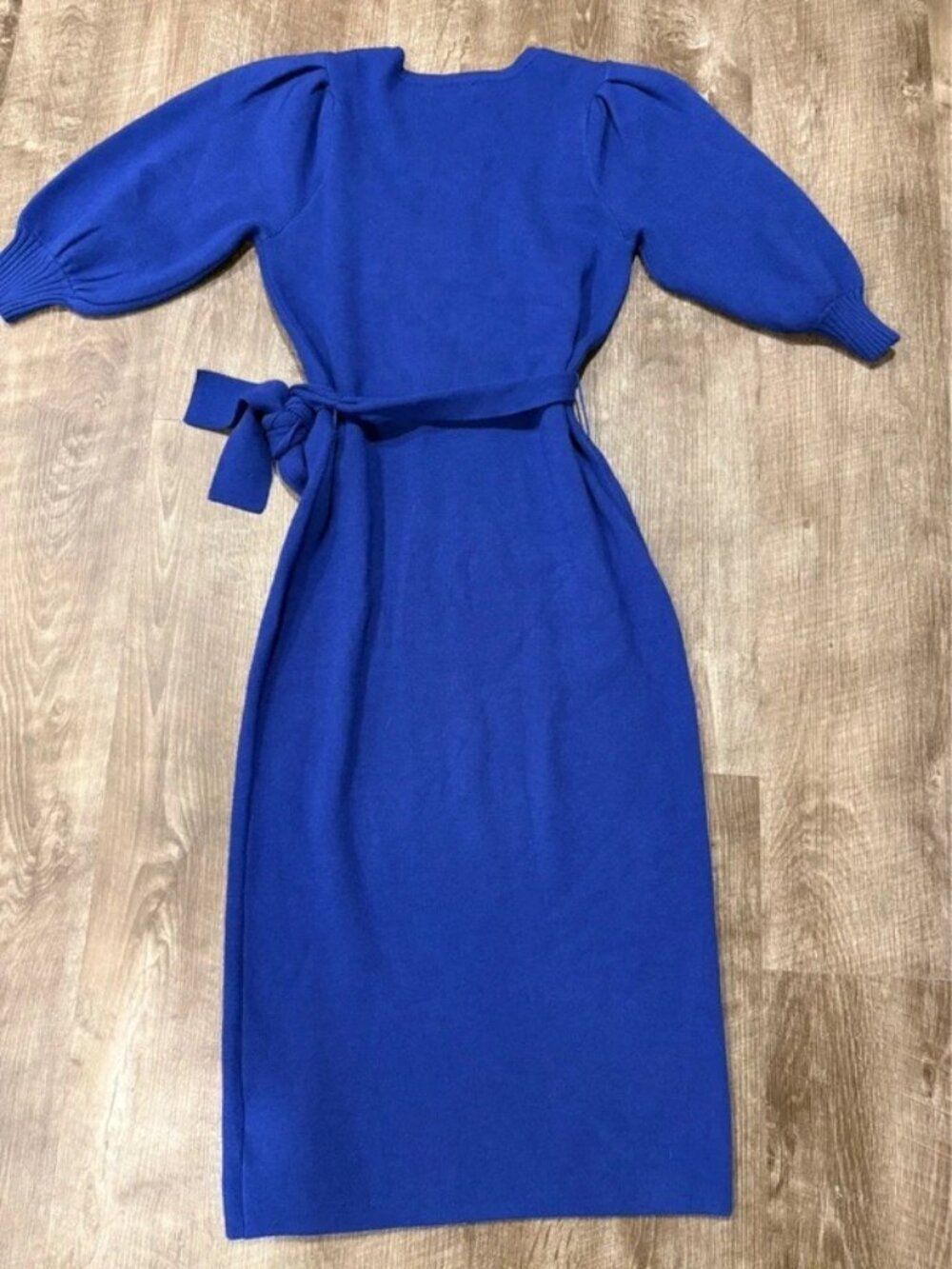 Betsey Johnson Royal Blue Knit Puff Sleeve Midi Sweater Dress with Belt Size S - Picture 6 of 8